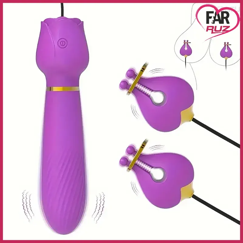 Farruz 2'si 1 Arada Meme Kelepçeleri Titreşimli Gül Vibratör