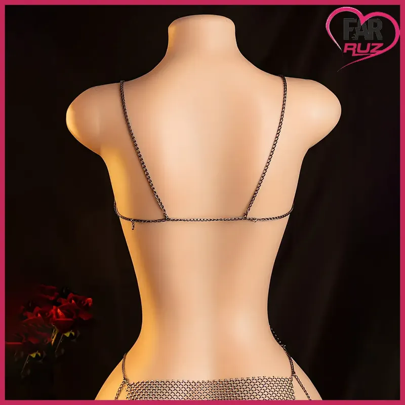 Farruz Shining Diamond Seksi Transparan Örgü Bodysuit