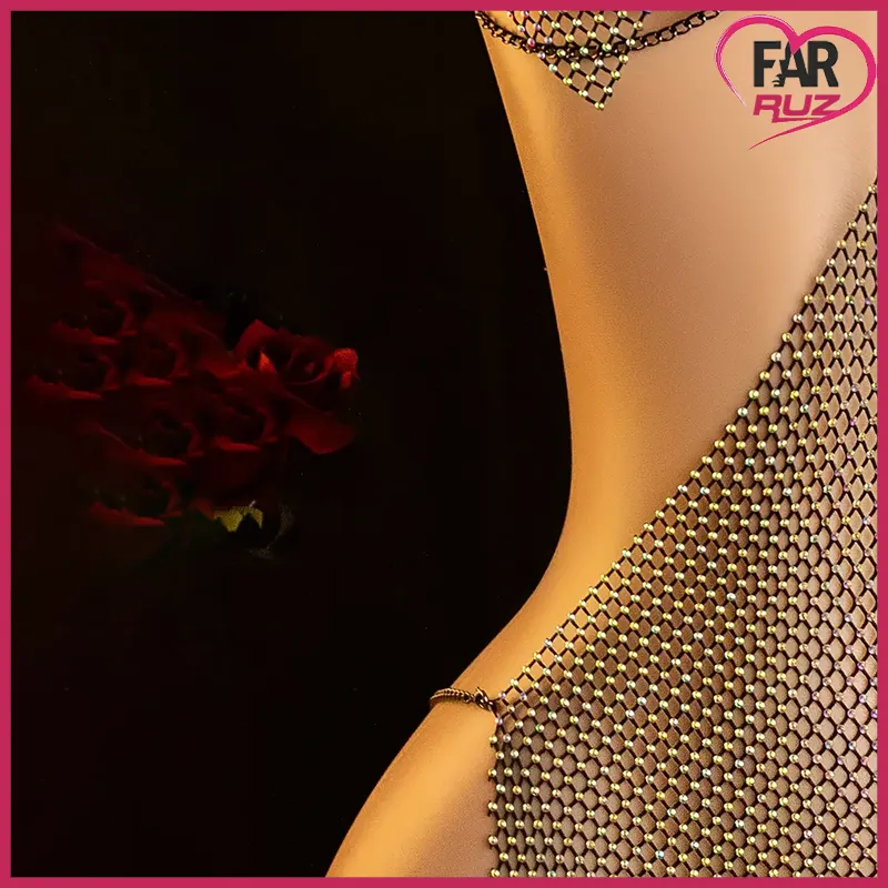 Farruz Shining Diamond Seksi Transparan Örgü Bodysuit