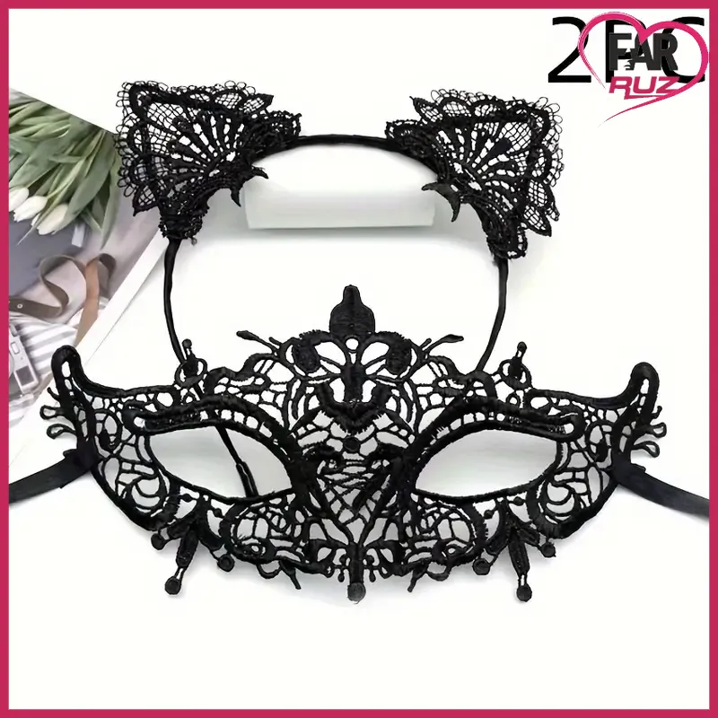 Maskeli Balo Siyah Dantel Maske ve Taç Takımı